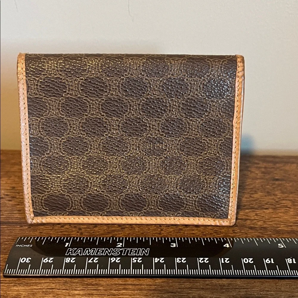 Celine Dark Brown Monogram Card Holder with Tan Trim